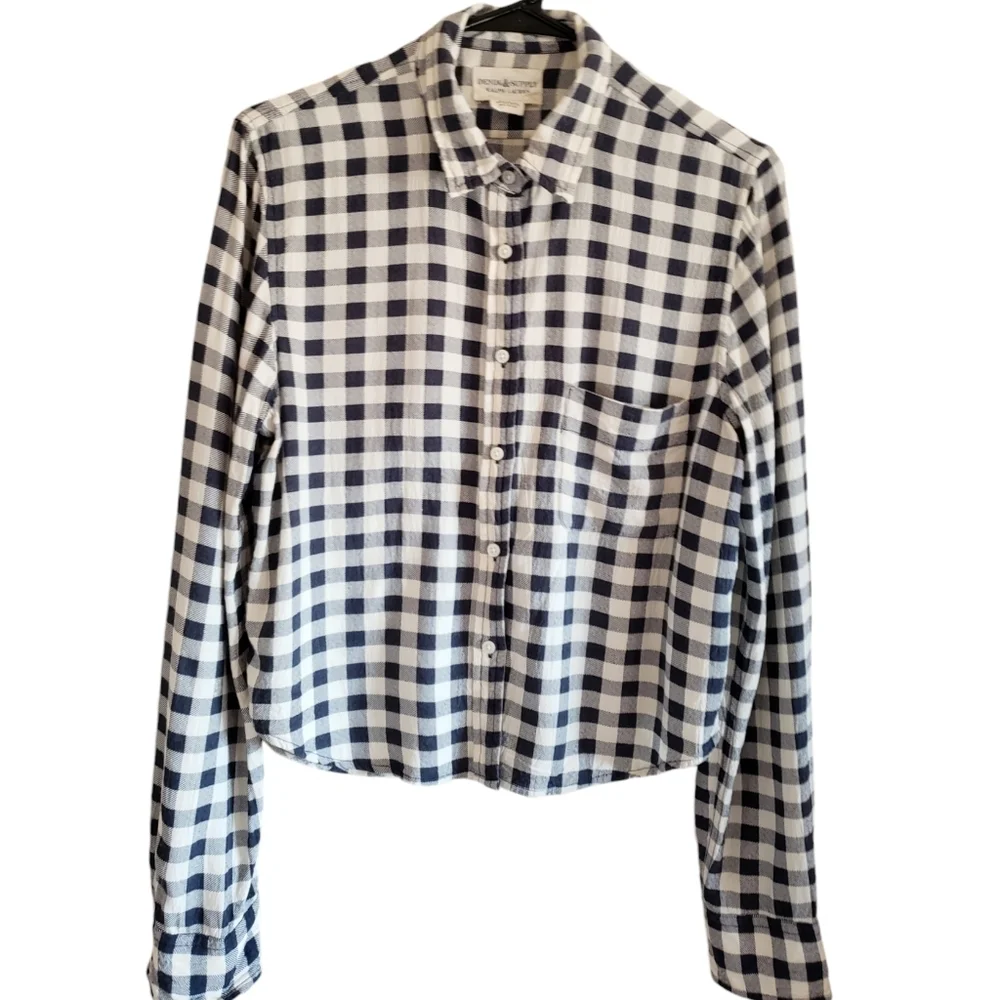 Ralph Lauren Denim & Supply Top L Womens Black Checkered Flannel Cropped Boxy - Picture 2 of 9